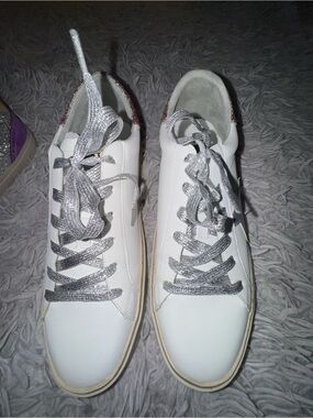 SHU SHOP Reba Glitter Star Platform Sneakers White Pink Silver Size 10